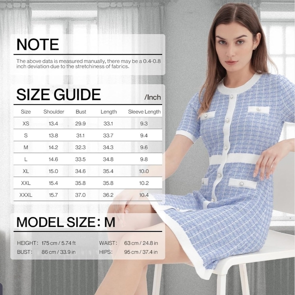 Chic Blue and White Tweed Style Coquette Dress NWT - Picture 5 of 5